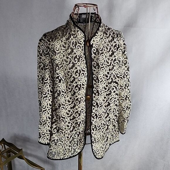 Alex Evenings Dressy embroidered Gold Shimmer Glam Open Jacket Holiday - Picture 1 of 9